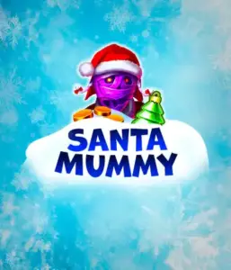  Discover the quirky "Santa Mummy" slot game by Belatra, highlighting a mummified Santa decked out in festive holiday attire. This vibrant image portrays the mummy with a vivid purple hue, wearing a Santa hat, against a backdrop of snowy blue with icy snowflakes. The game's title, "Santa Mummy," is boldly written in large, frost-like blue letters.